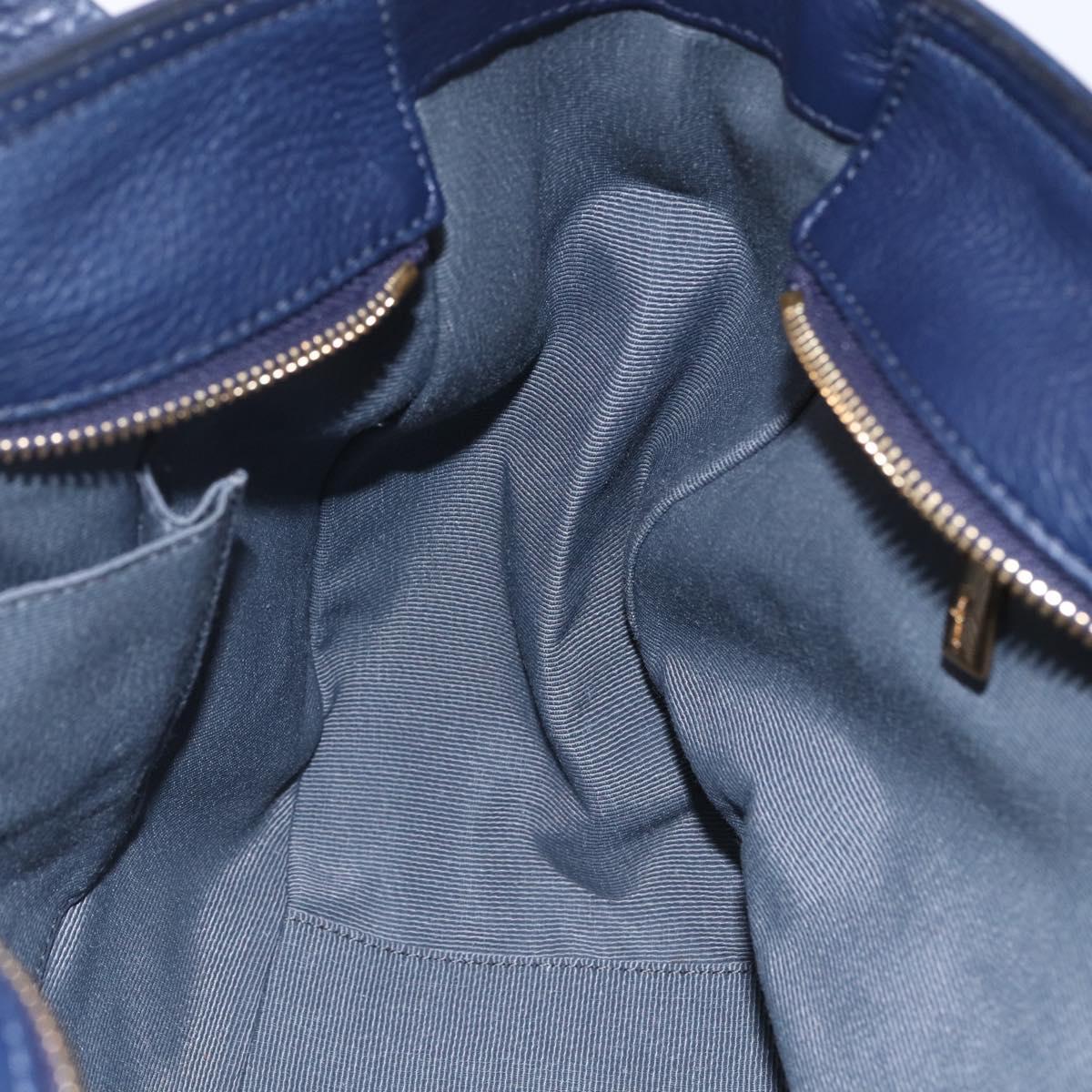 Salvatore Ferragamo Gancini Tote Bag Leather Blue Gold Auth BA8421