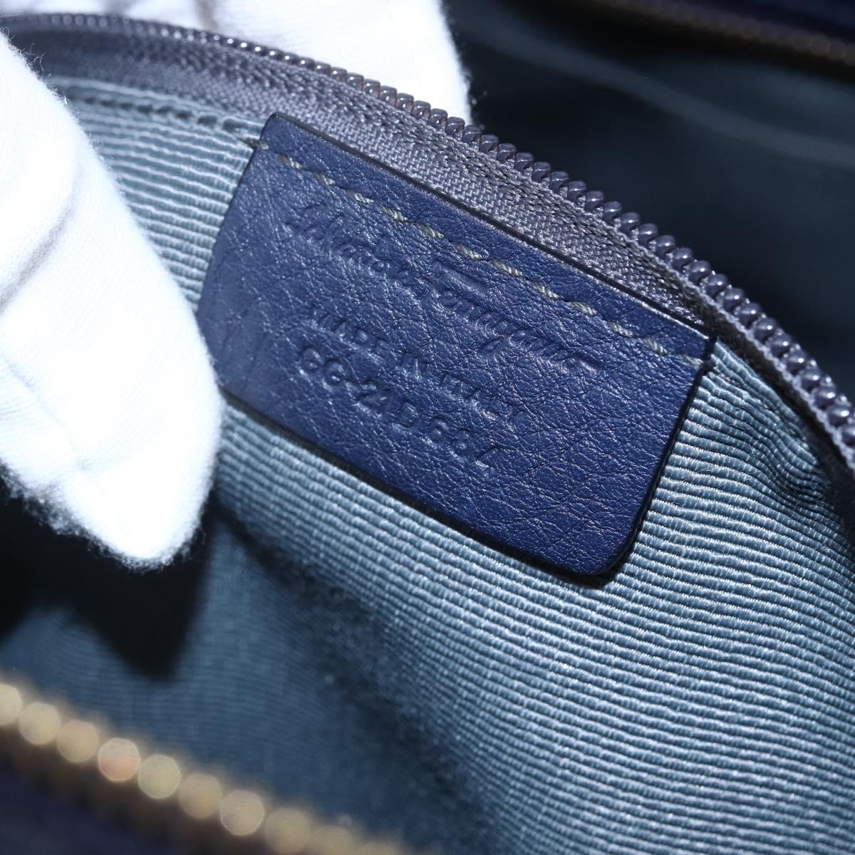 Salvatore Ferragamo Gancini Tote Bag Leather Blue Gold Auth BA8421