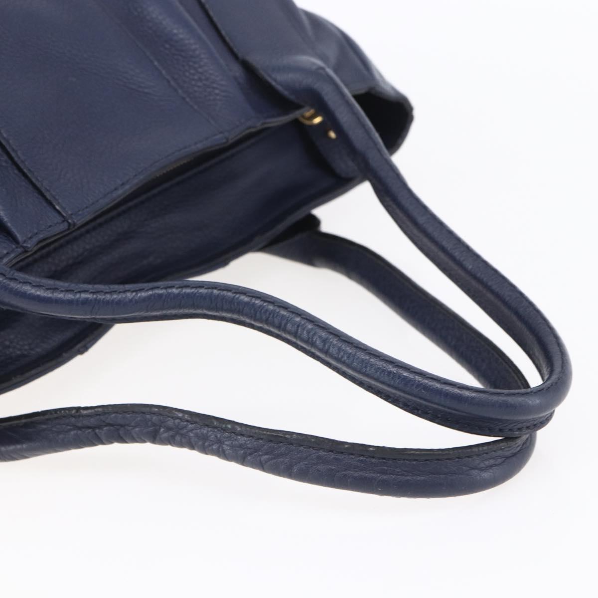 Salvatore Ferragamo Gancini Tote Bag Leather Blue Gold Auth BA8421