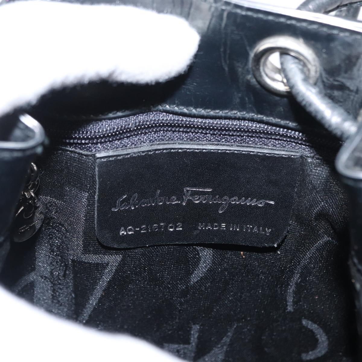 Salvatore Ferragamo Vala Backpack Leather Silver Auth BA8422