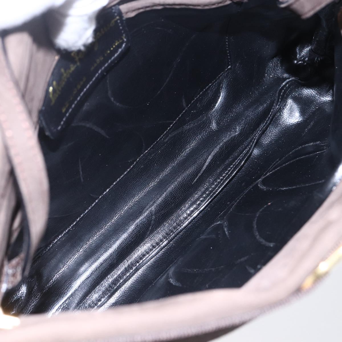 Salvatore Ferragamo Vala Shoulder Bag Suede Brown Gold Auth BA8423