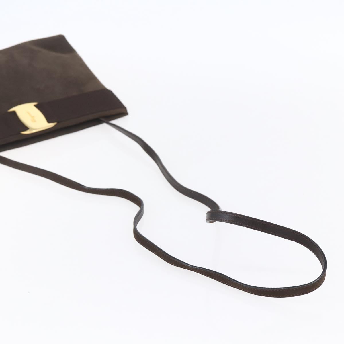 Salvatore Ferragamo Vala Shoulder Bag Suede Brown Gold Auth BA8423