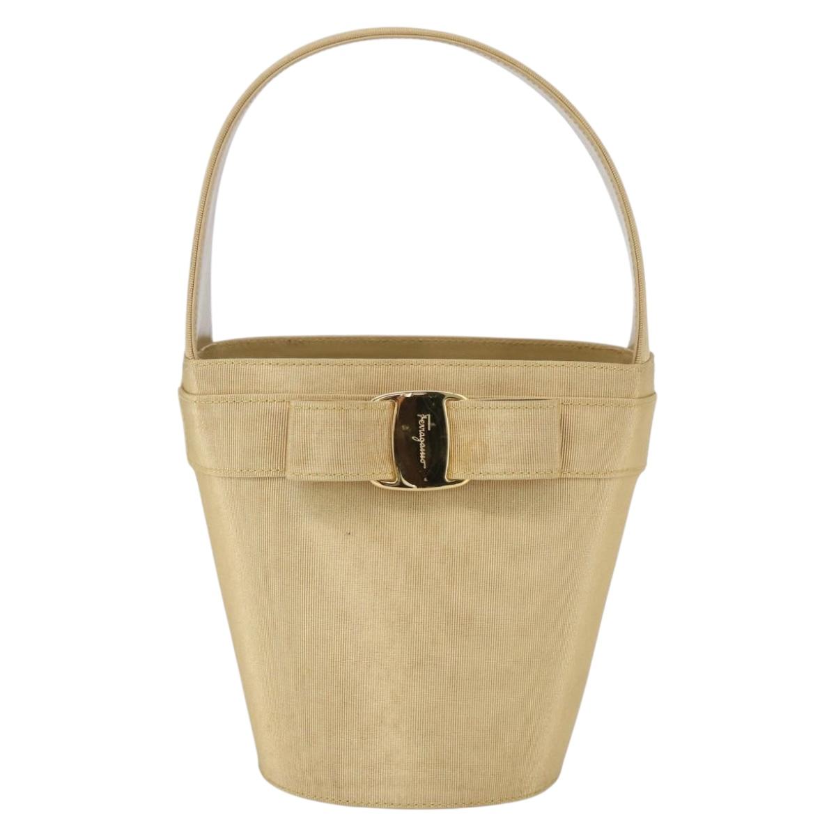 Salvatore Ferragamo Vala Hand Bag Canvas Yellow Gold Auth BA8424