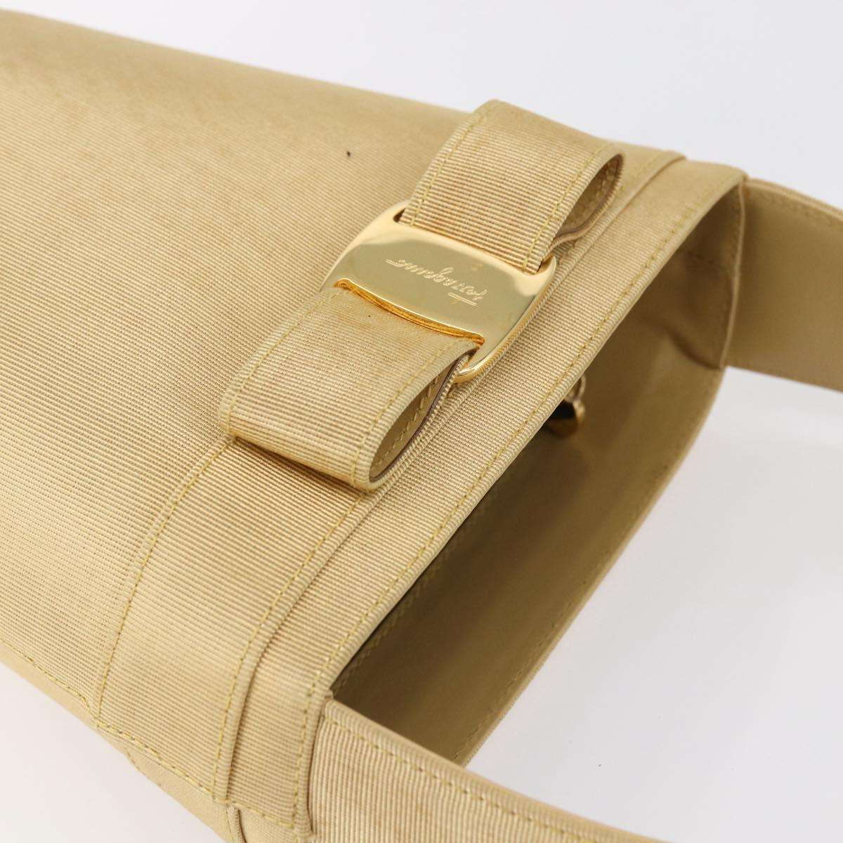 Salvatore Ferragamo Vala Hand Bag Canvas Yellow Gold Auth BA8424
