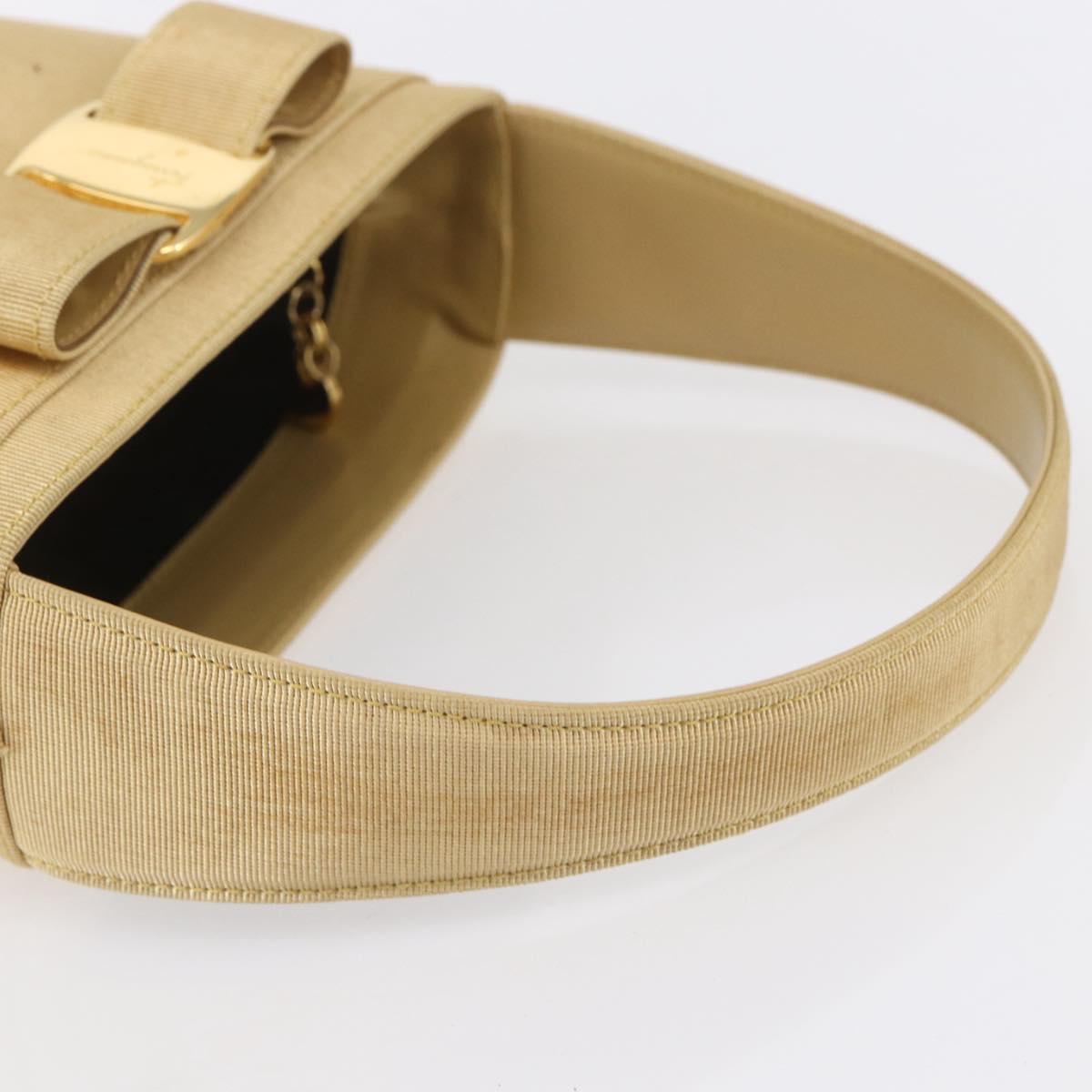Salvatore Ferragamo Vala Hand Bag Canvas Yellow Gold Auth BA8424