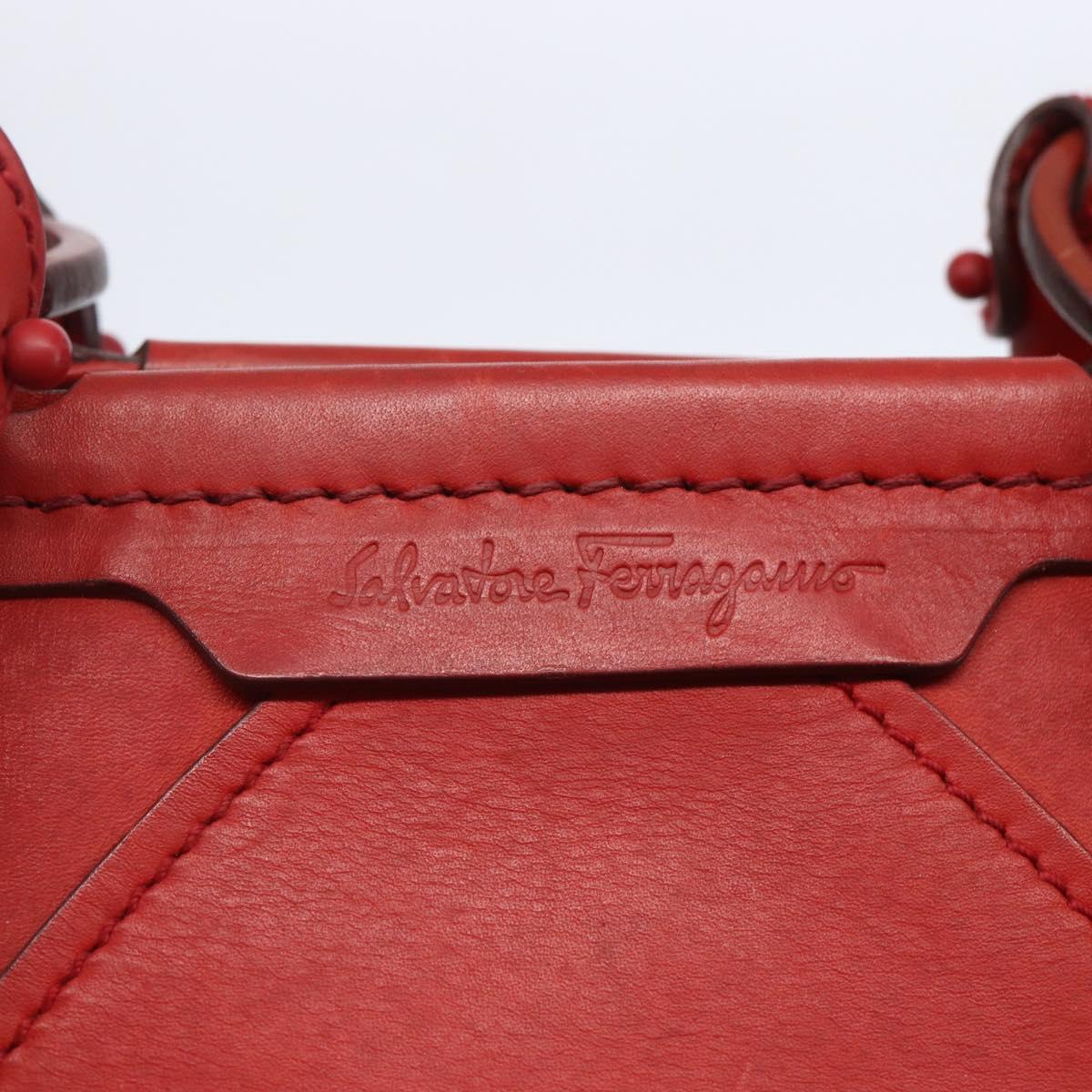Salvatore Ferragamo Gancini Hand Bag Leather Red Auth BA8426