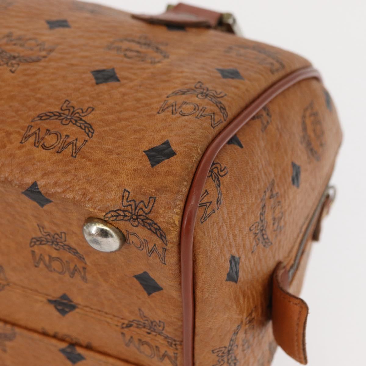 MCM Logogram Vicetos Hand Bag PVC Leather Brown Gold Auth BA8427