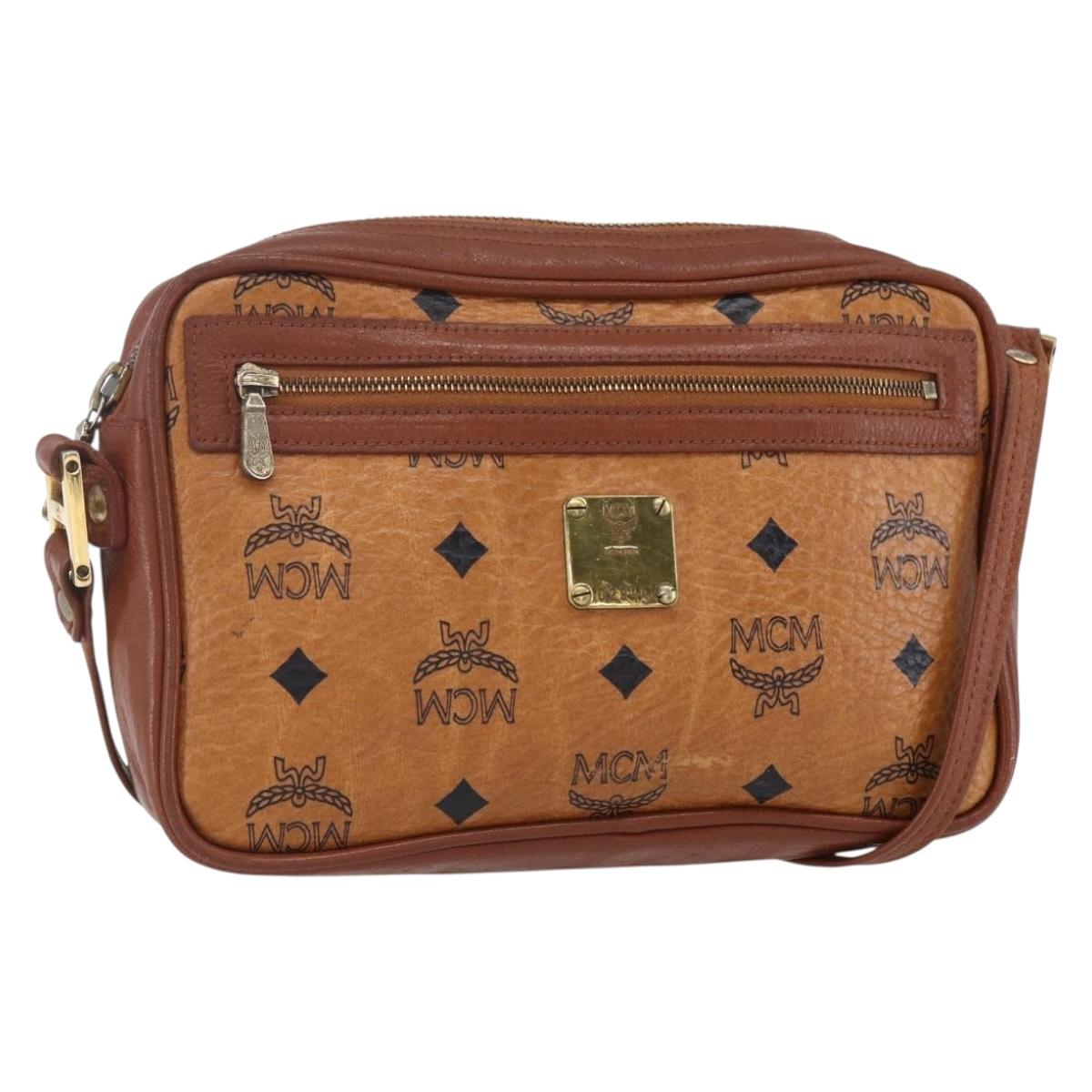 MCM Logogram Vicetos Shoulder Bag PVC Leather Brown Gold Auth BA8428