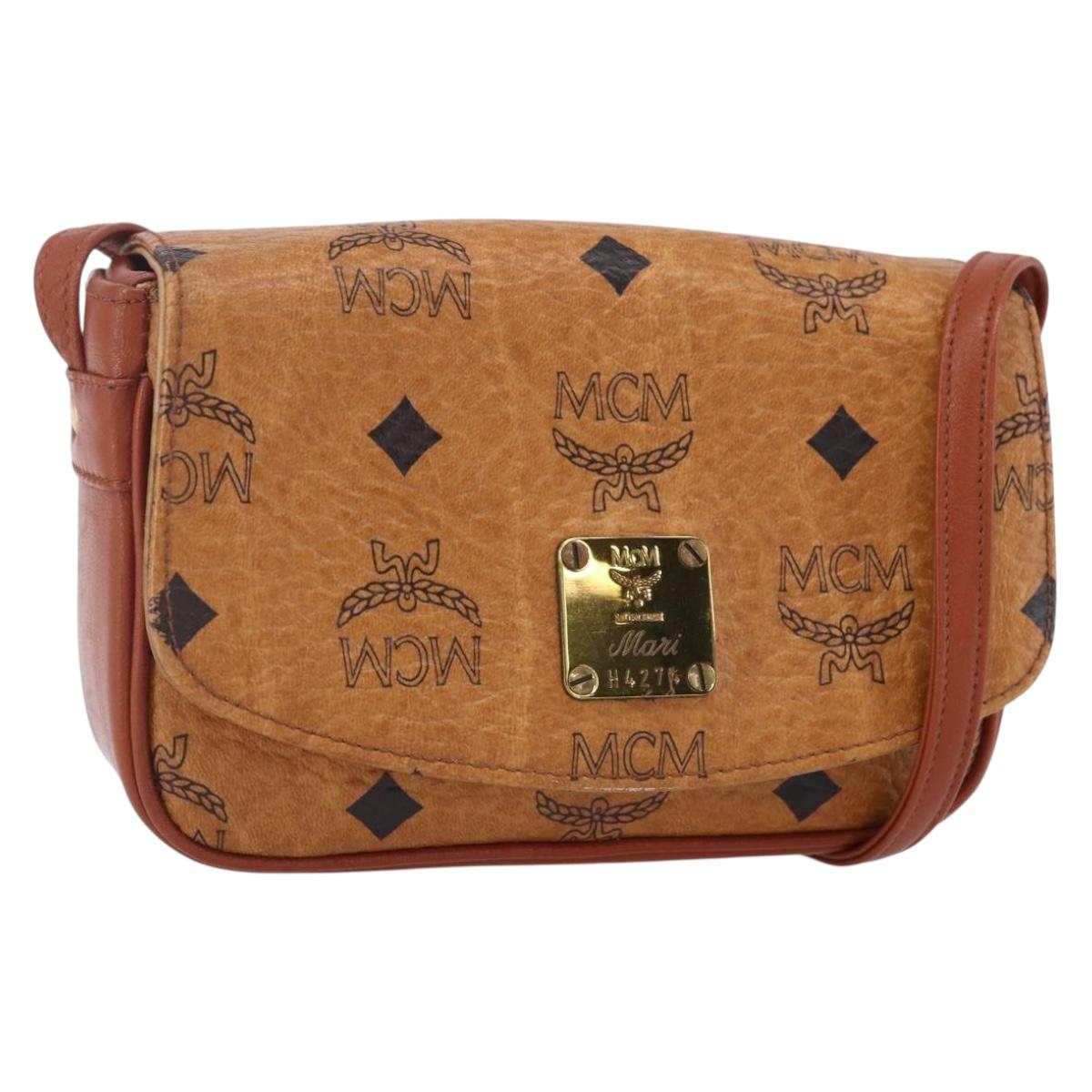 MCM Logogram Vicetos Shoulder Bag PVC Leather Brown Gold Auth BA8429