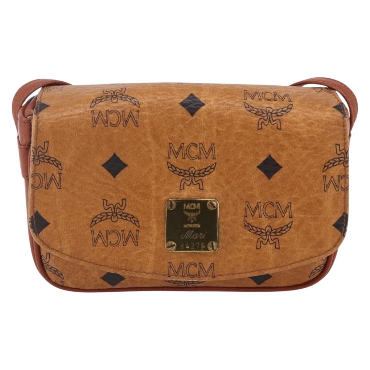 MCM Logogram Vicetos Shoulder Bag PVC Leather Brown Gold Auth BA8429