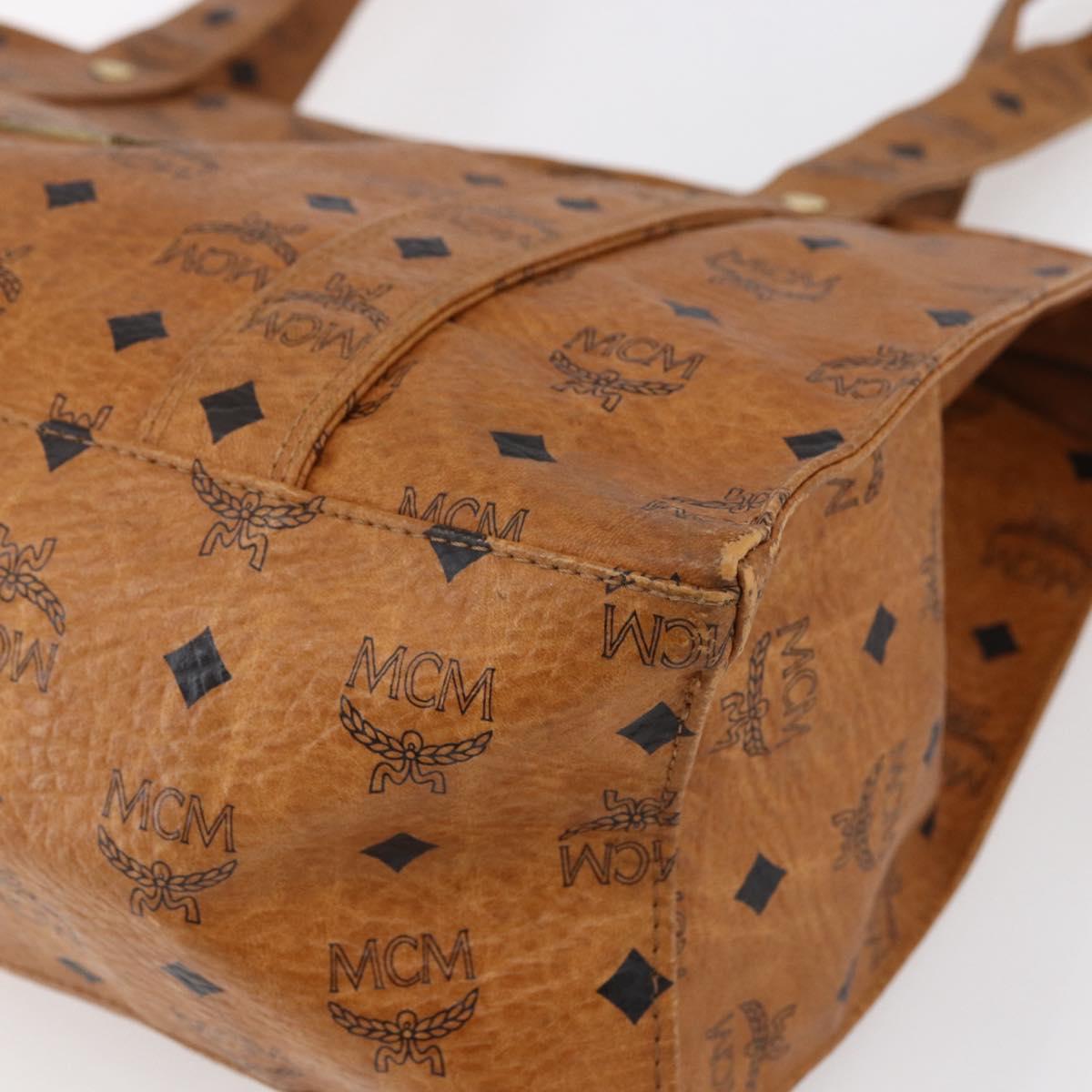 MCM Logogram Vicetos Tote Bag PVC Leather Brown Gold Auth BA8430
