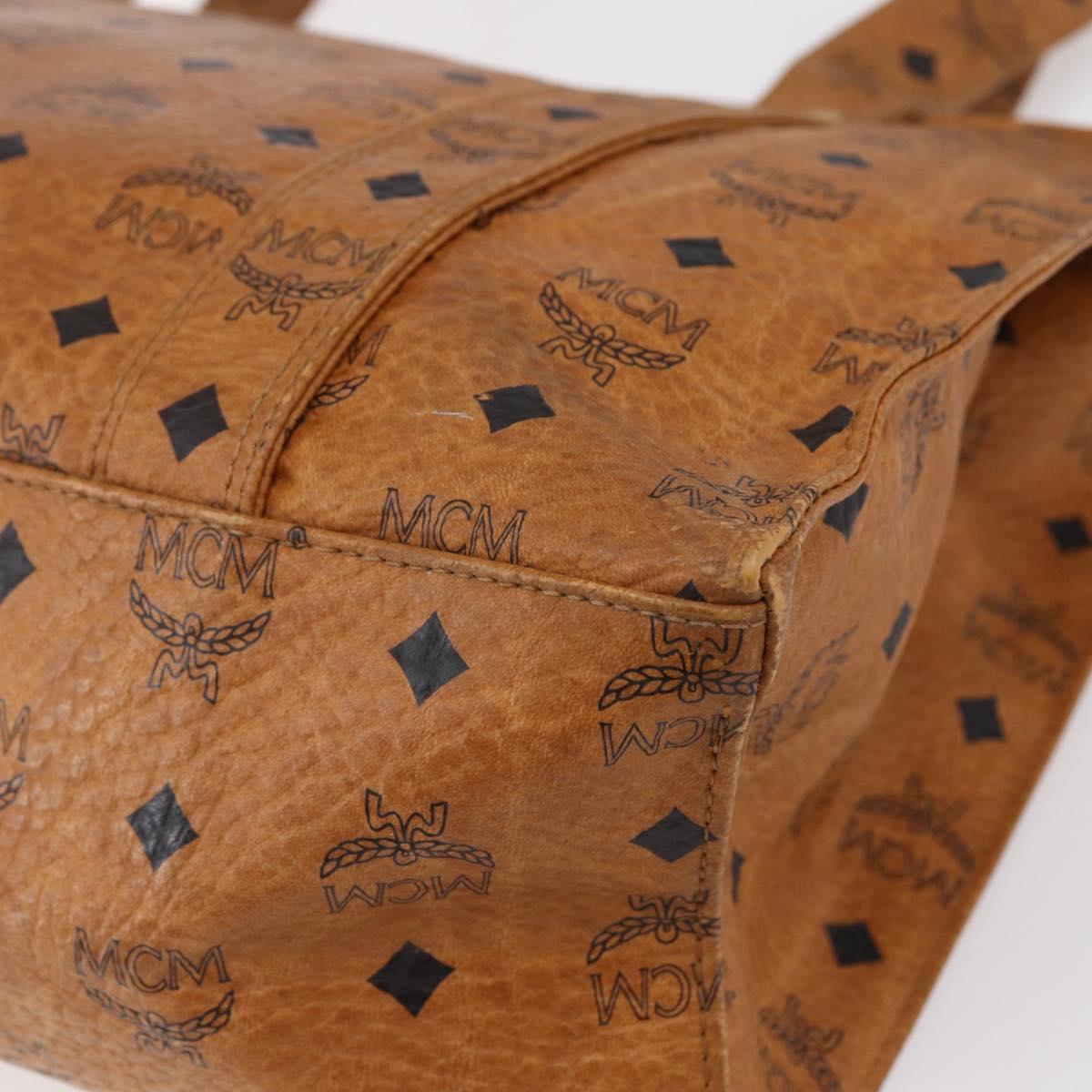 MCM Logogram Vicetos Tote Bag PVC Leather Brown Gold Auth BA8430