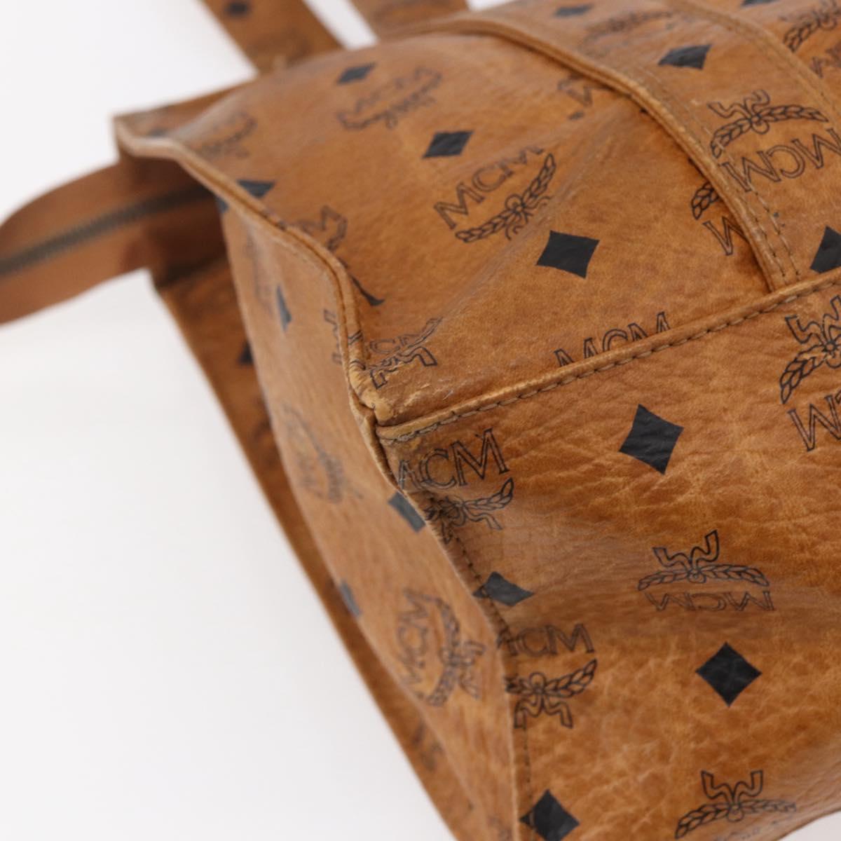 MCM Logogram Vicetos Tote Bag PVC Leather Brown Gold Auth BA8430