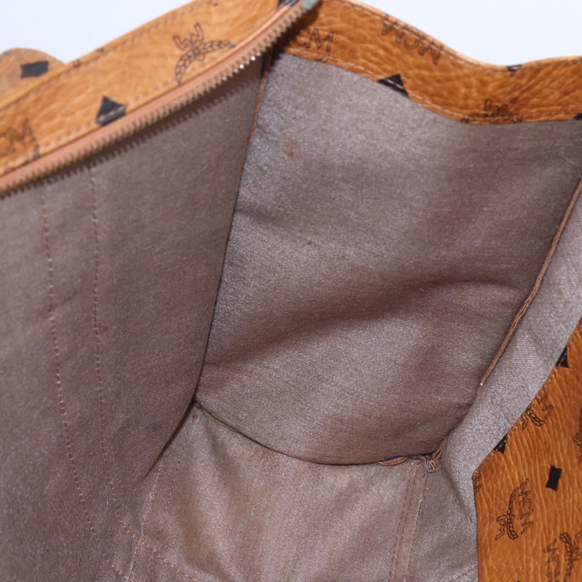 MCM Logogram Vicetos Tote Bag PVC Leather Brown Gold Auth BA8430