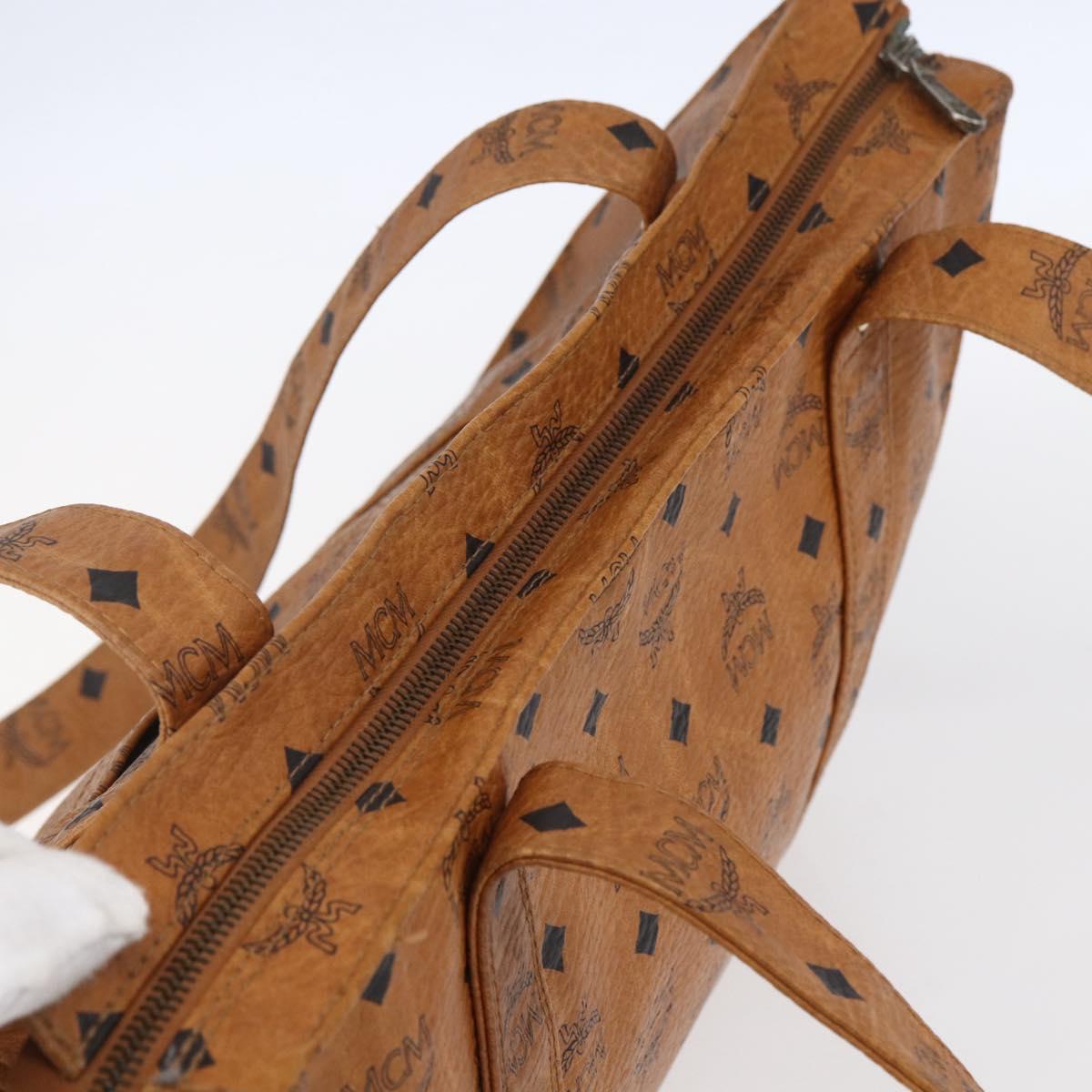 MCM Logogram Vicetos Tote Bag PVC Leather Brown Gold Auth BA8430