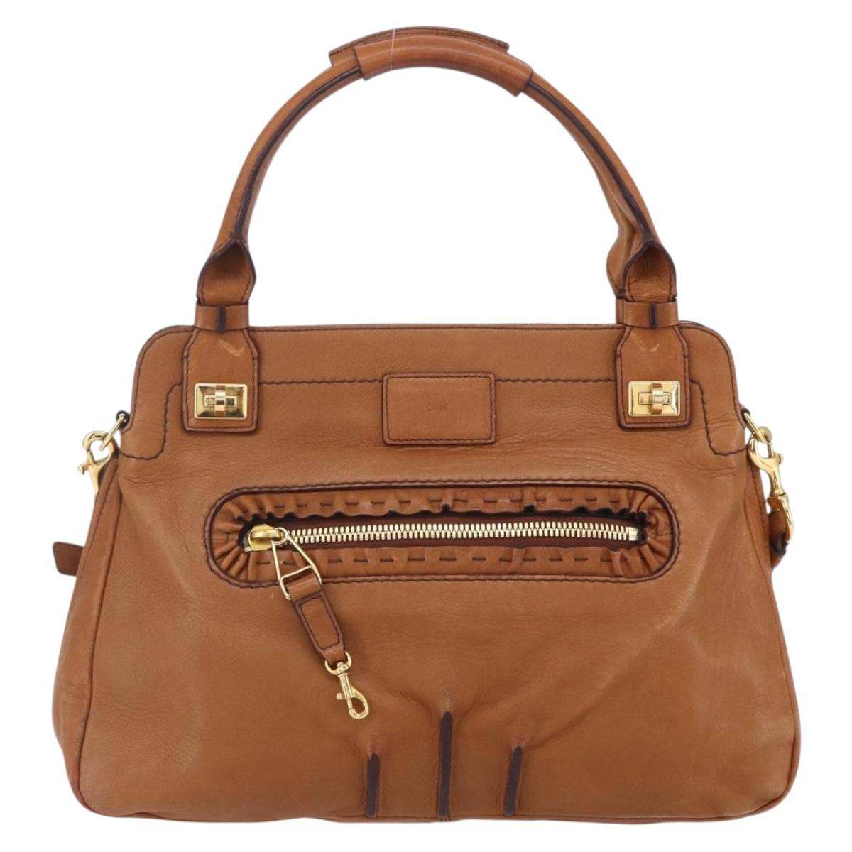 Chloe Margaret Hand Bag Leather 2way Brown Gold Auth BA8432