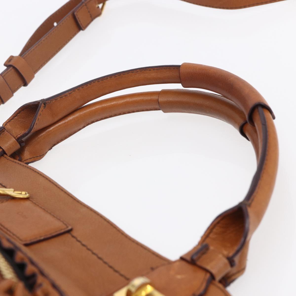 Chloe Margaret Hand Bag Leather 2way Brown Gold Auth BA8432