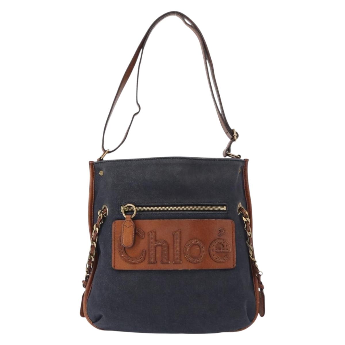 Chloe Shoulder Bag Denim Blue Gold Auth BA8433