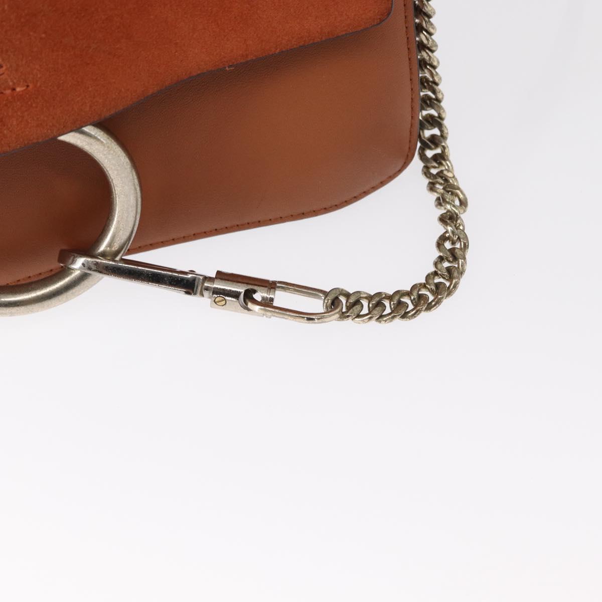 Chloe Fay Shoulder Bag Suede Leather Brown Gold Auth BA8434