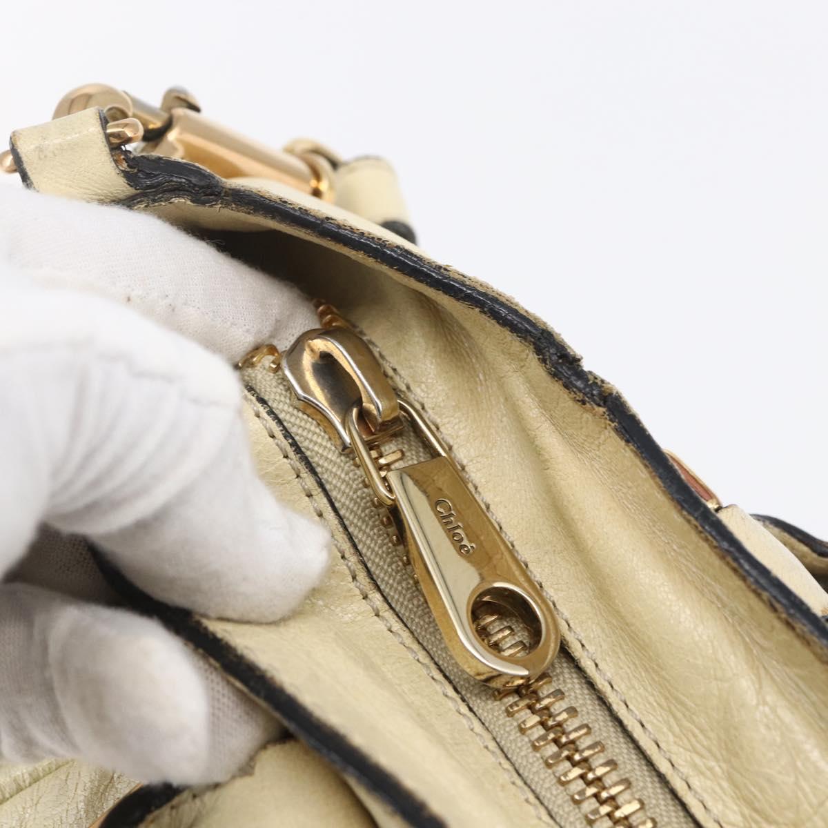 Chloe Etel Hand Bag Leather 2way White Gold Auth BA8435