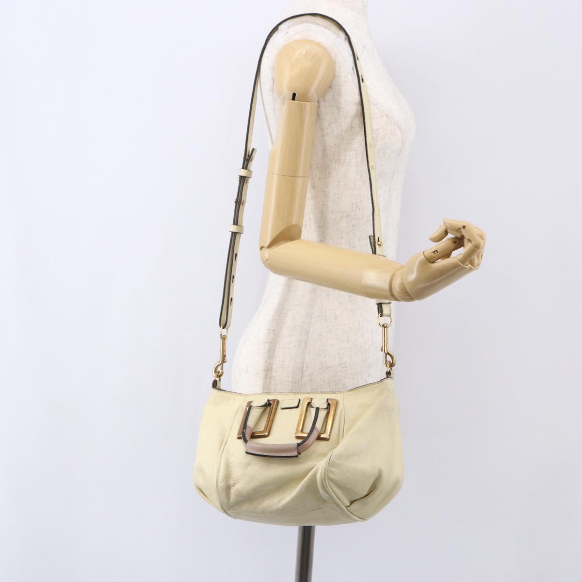 Chloe Etel Hand Bag Leather 2way White Gold Auth BA8435