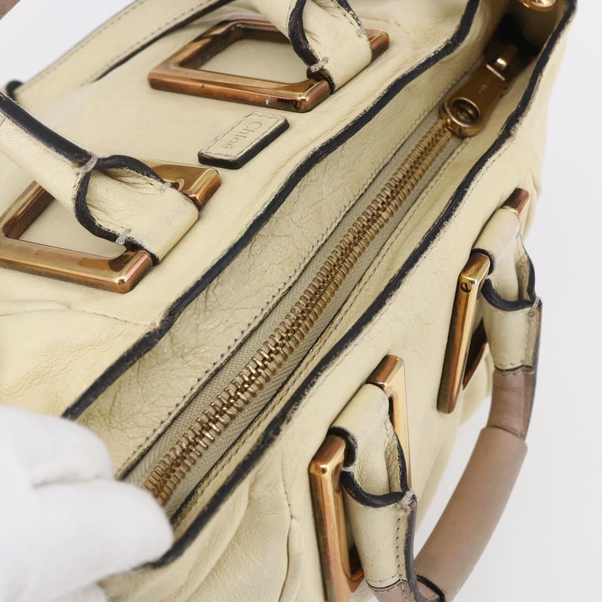 Chloe Etel Hand Bag Leather 2way White Gold Auth BA8435