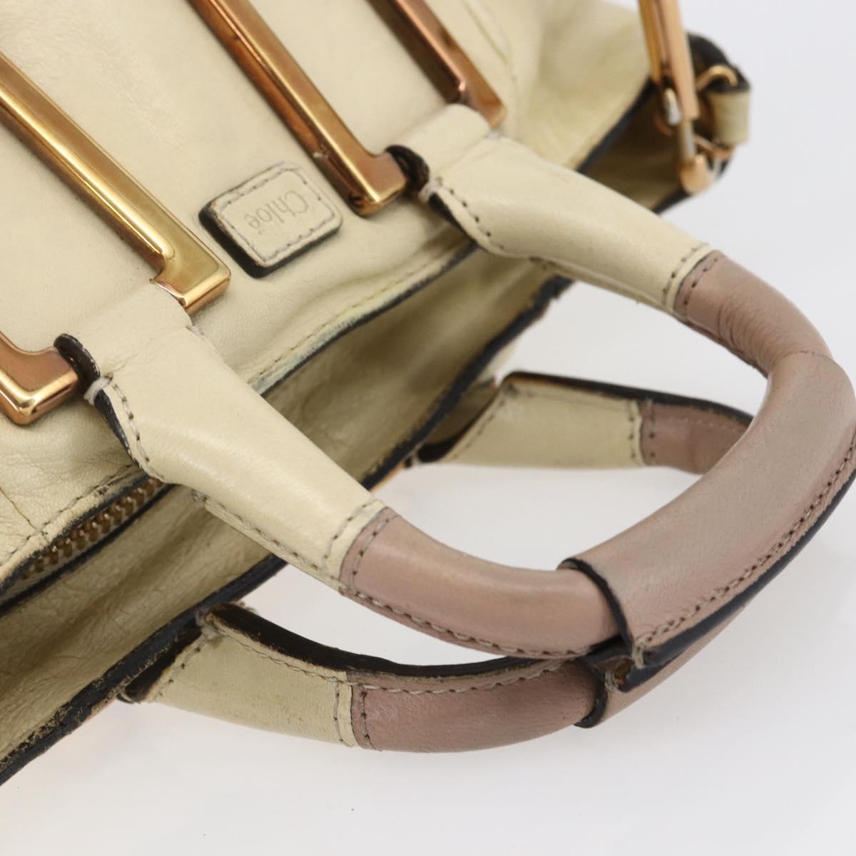 Chloe Etel Hand Bag Leather 2way White Gold Auth BA8435