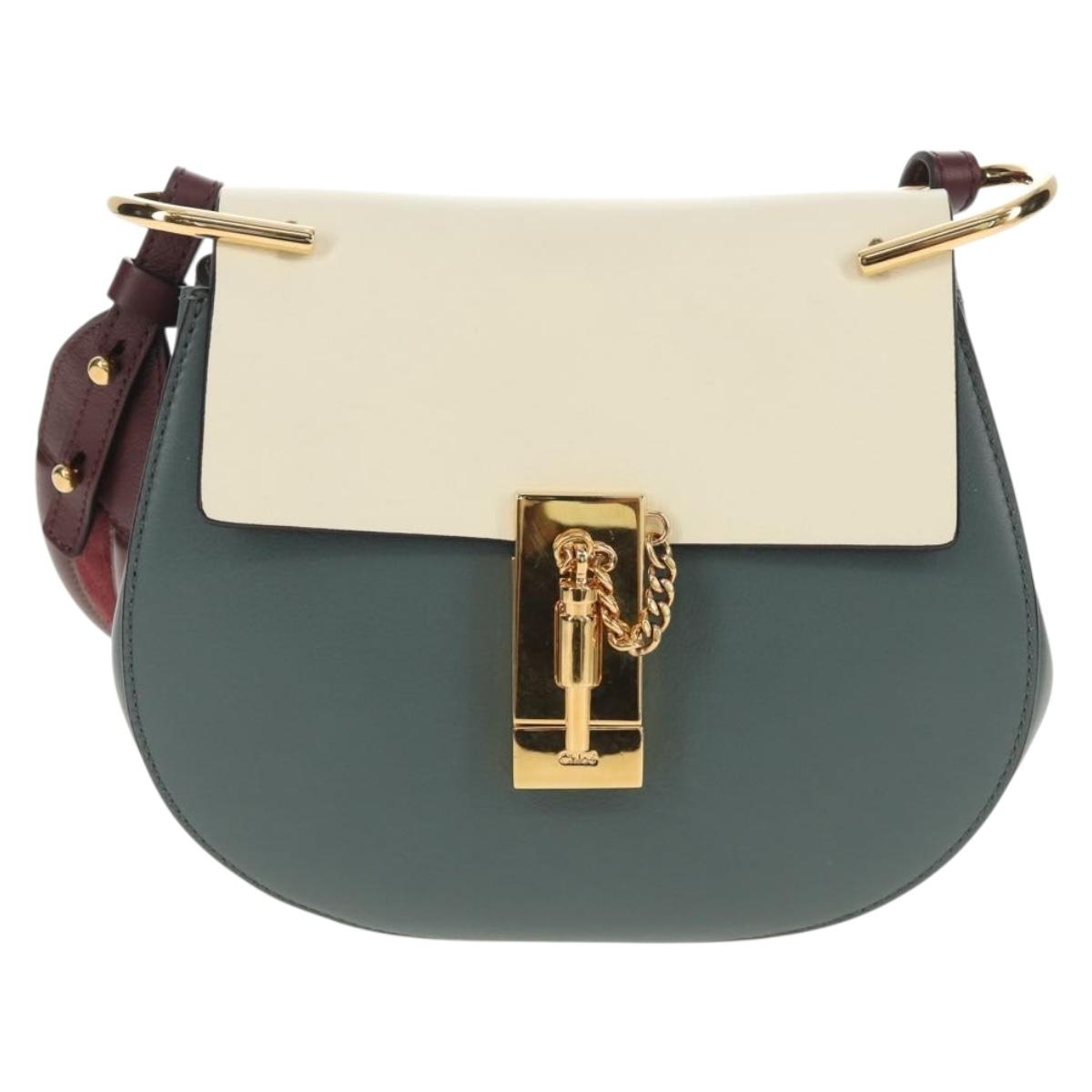 Chloe Chain Drew Shoulder Bag Leather Blue Gold Auth BA8436V