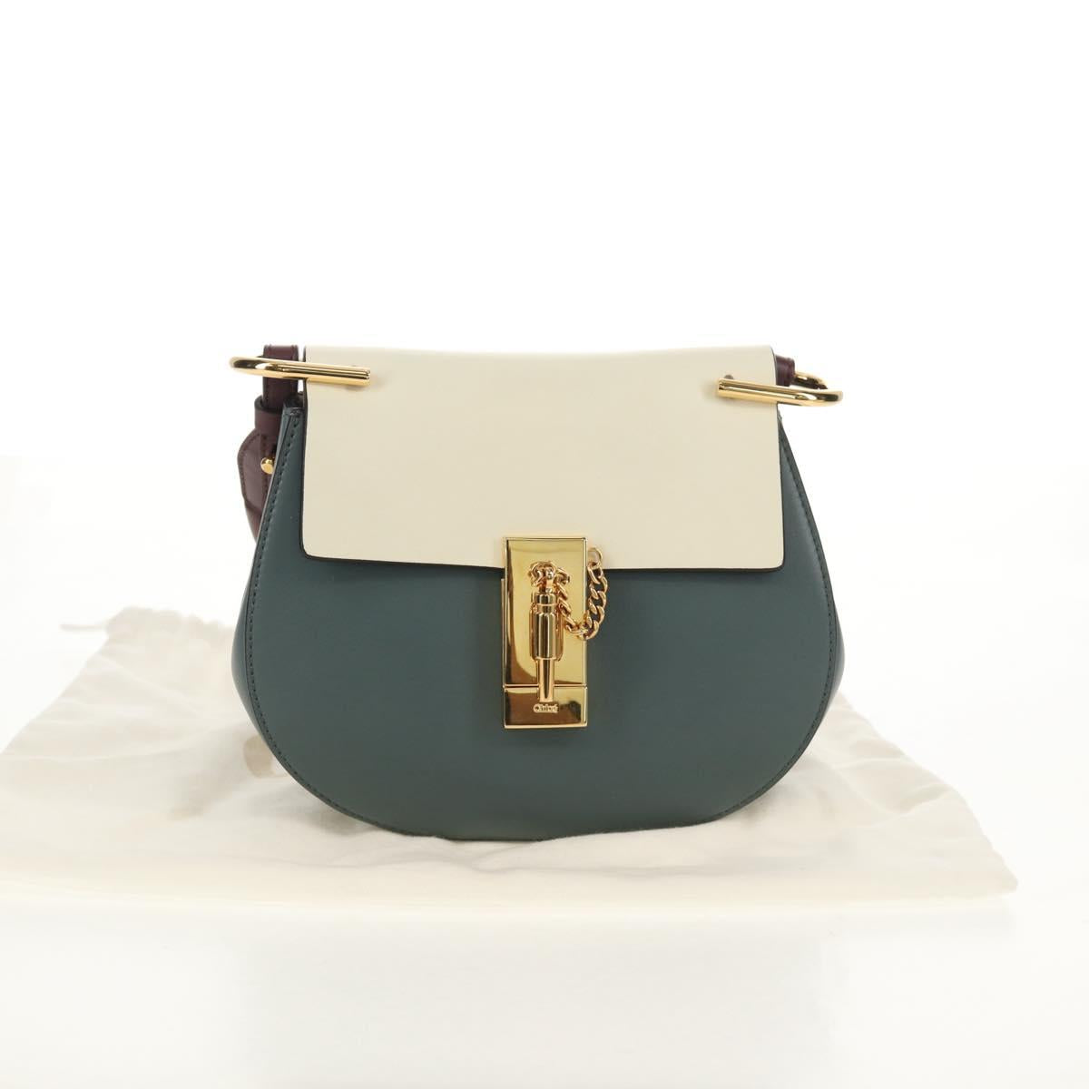 Chloe Chain Drew Shoulder Bag Leather Blue Gold Auth BA8436V