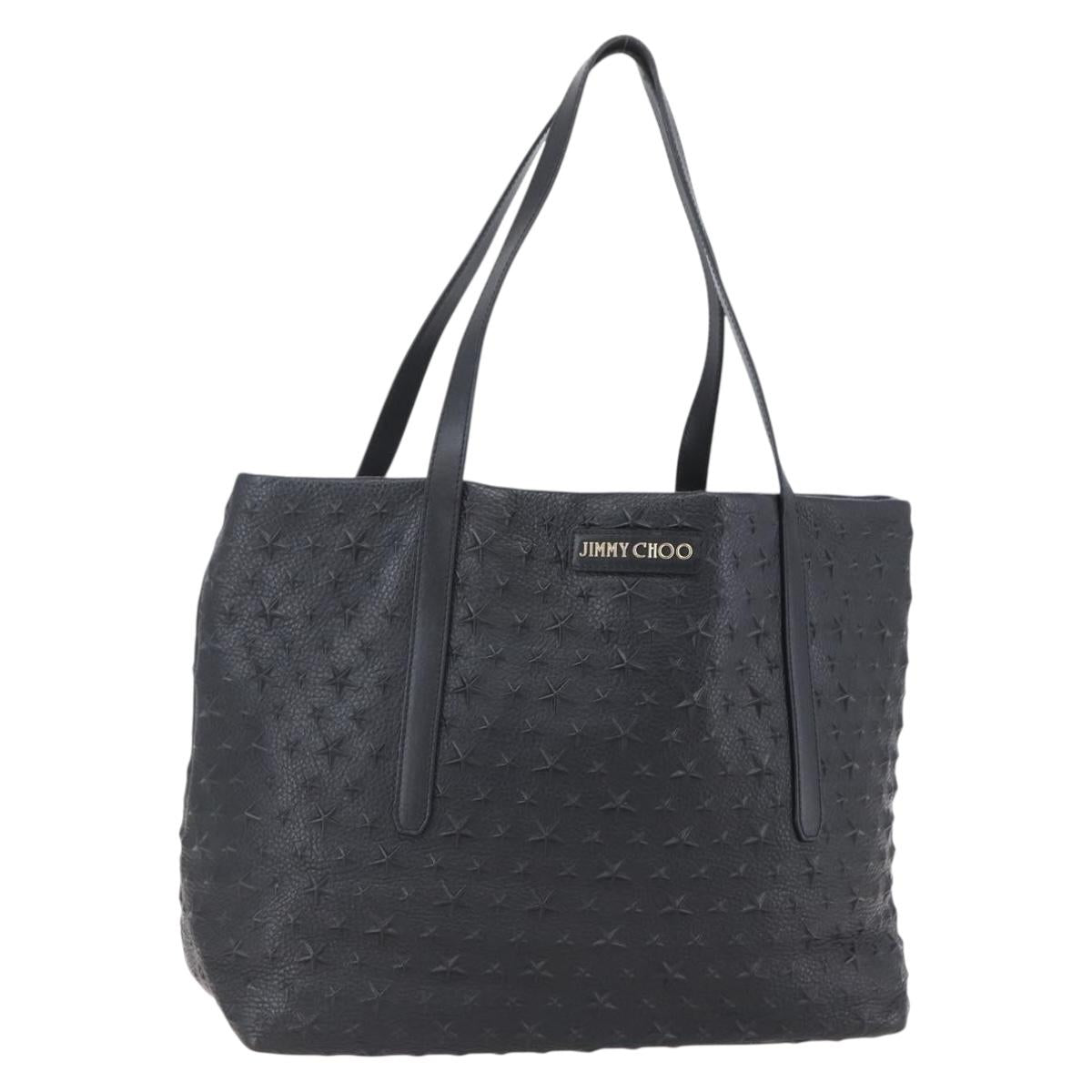 Jimmy Choo Studs Tote Bag Leather Black Gold Auth BA8437