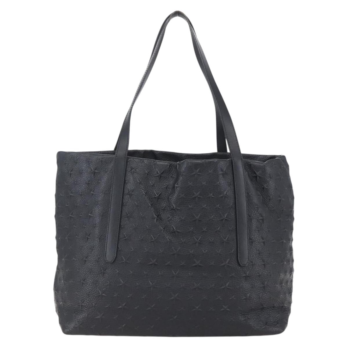 Jimmy Choo Studs Tote Bag Leather Black Gold Auth BA8437