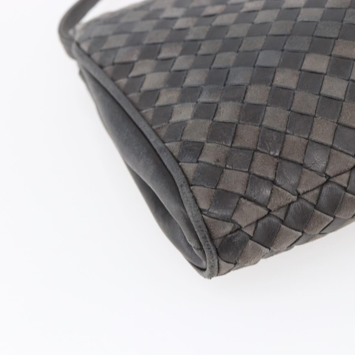 BALLY Shoulder Bag Leather Gray Gold Auth BA8439