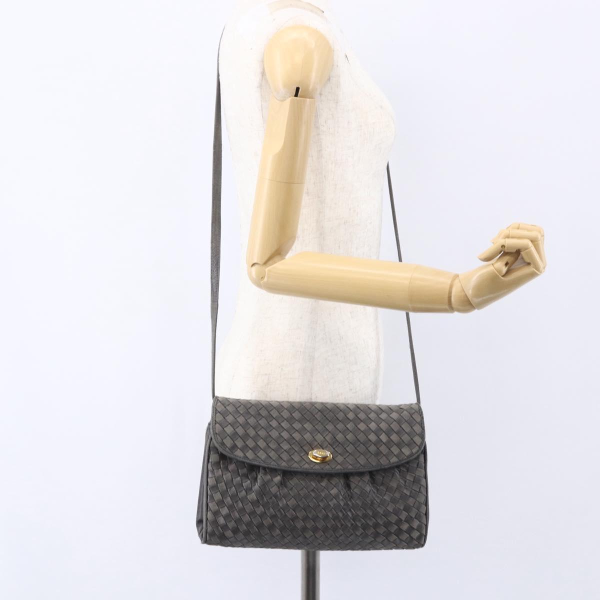 BALLY Shoulder Bag Leather Gray Gold Auth BA8439