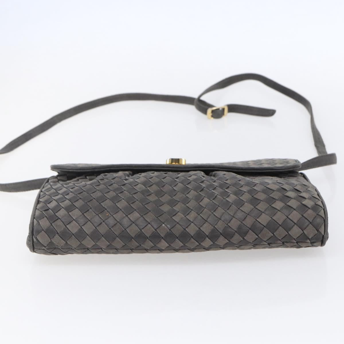 BALLY Shoulder Bag Leather Gray Gold Auth BA8439