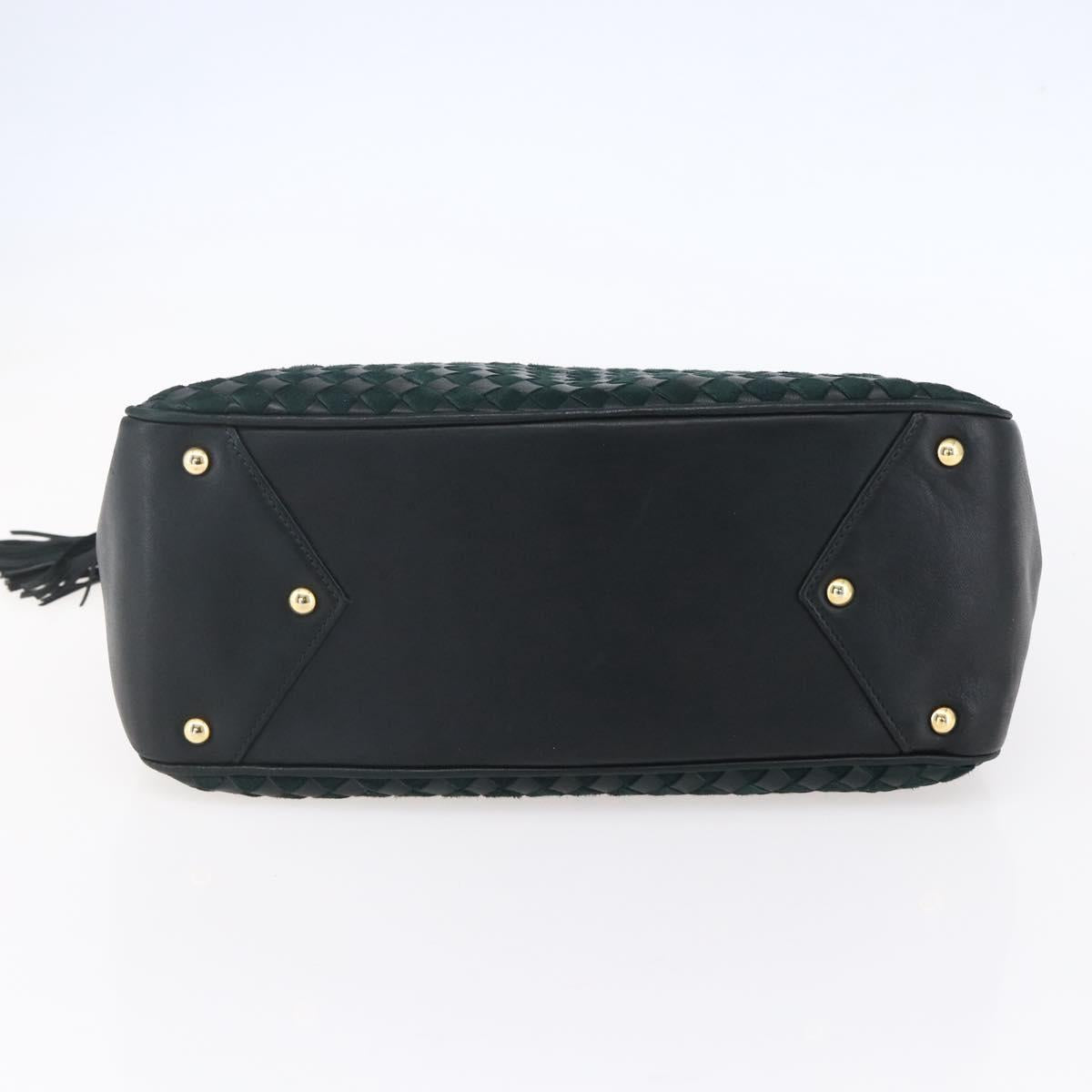 BALLY Hand Bag Leather Green Gold Auth BA8440