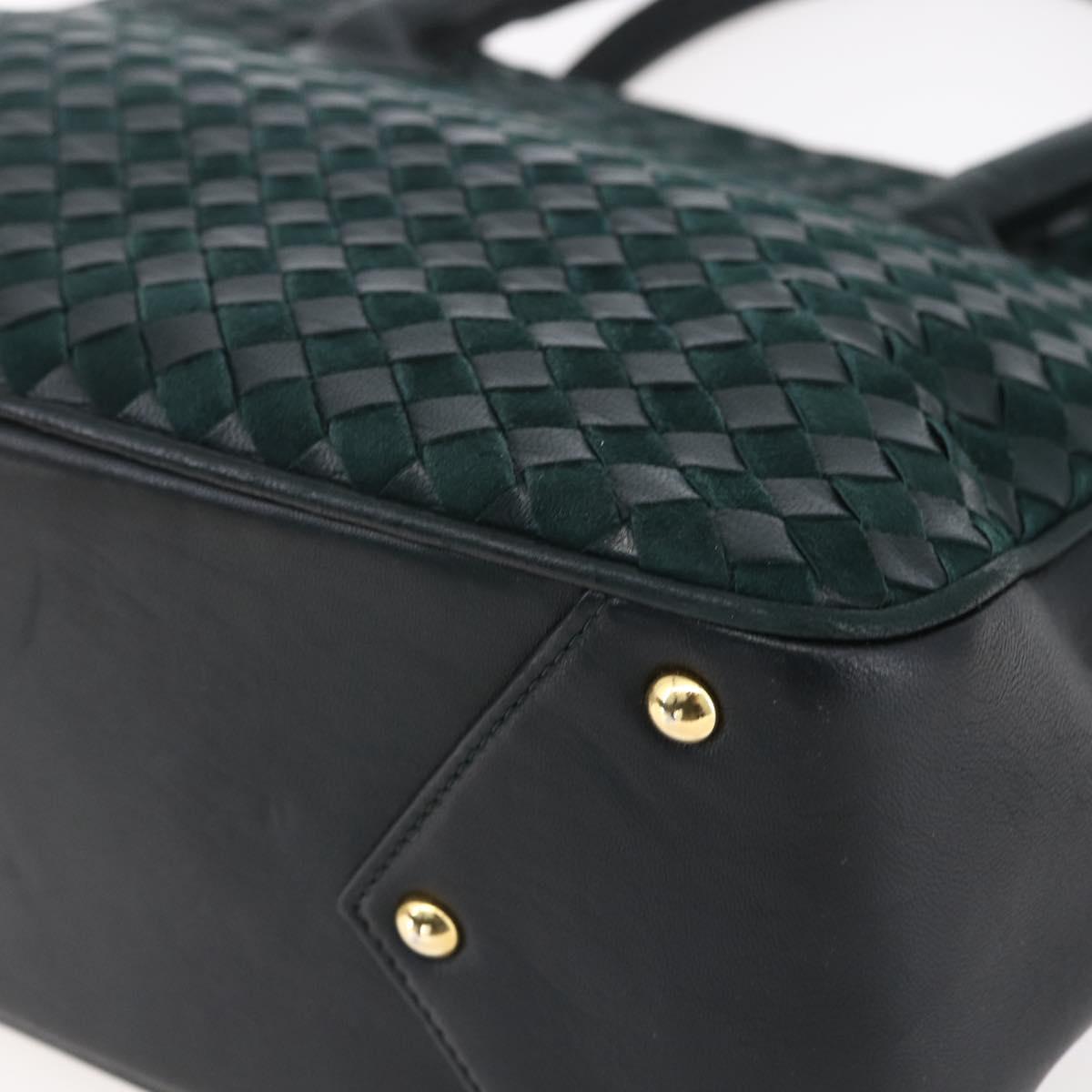 BALLY Hand Bag Leather Green Gold Auth BA8440