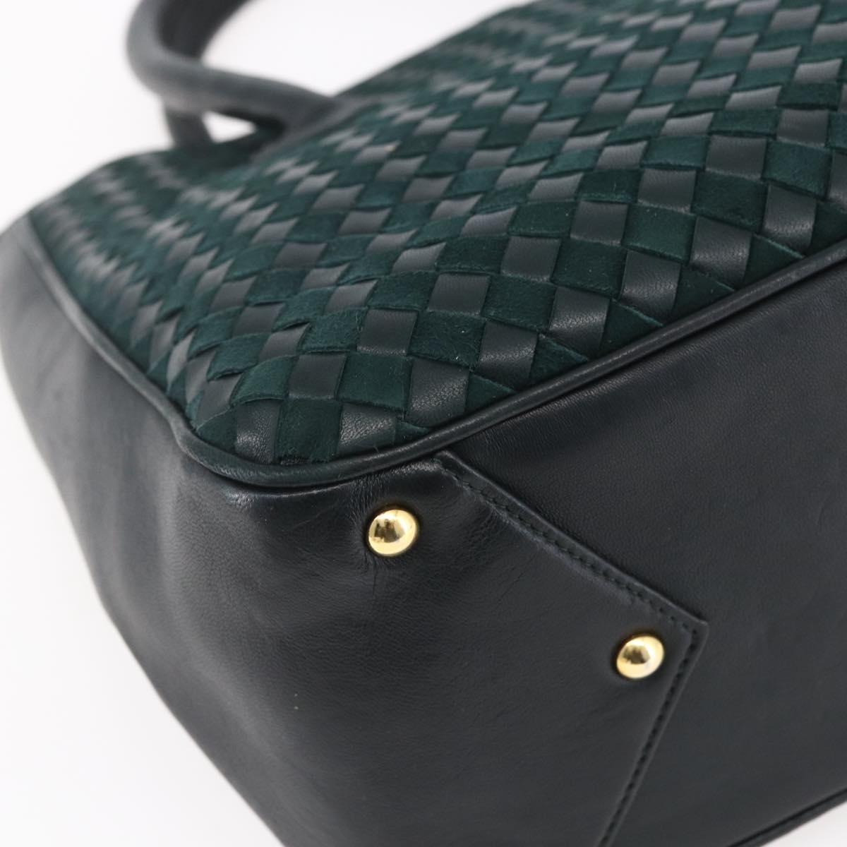 BALLY Hand Bag Leather Green Gold Auth BA8440