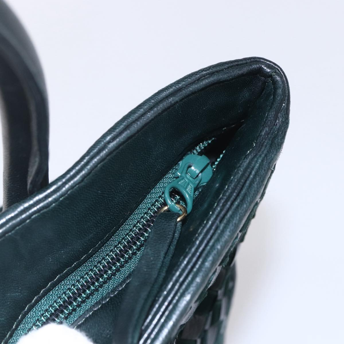 BALLY Hand Bag Leather Green Gold Auth BA8440