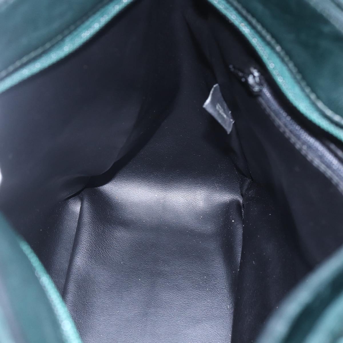 BALLY Hand Bag Leather Green Gold Auth BA8440