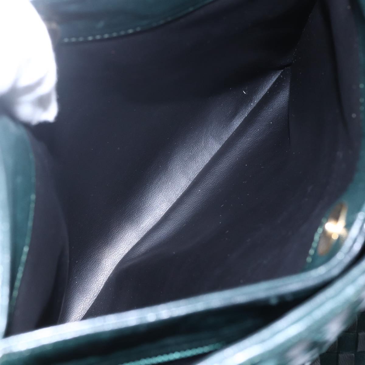 BALLY Hand Bag Leather Green Gold Auth BA8440