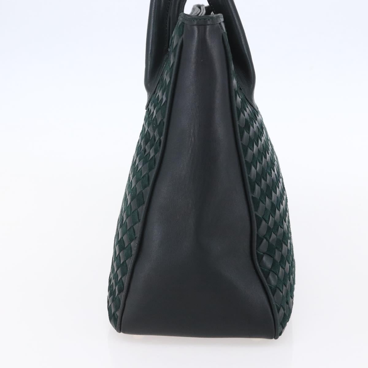 BALLY Hand Bag Leather Green Gold Auth BA8440