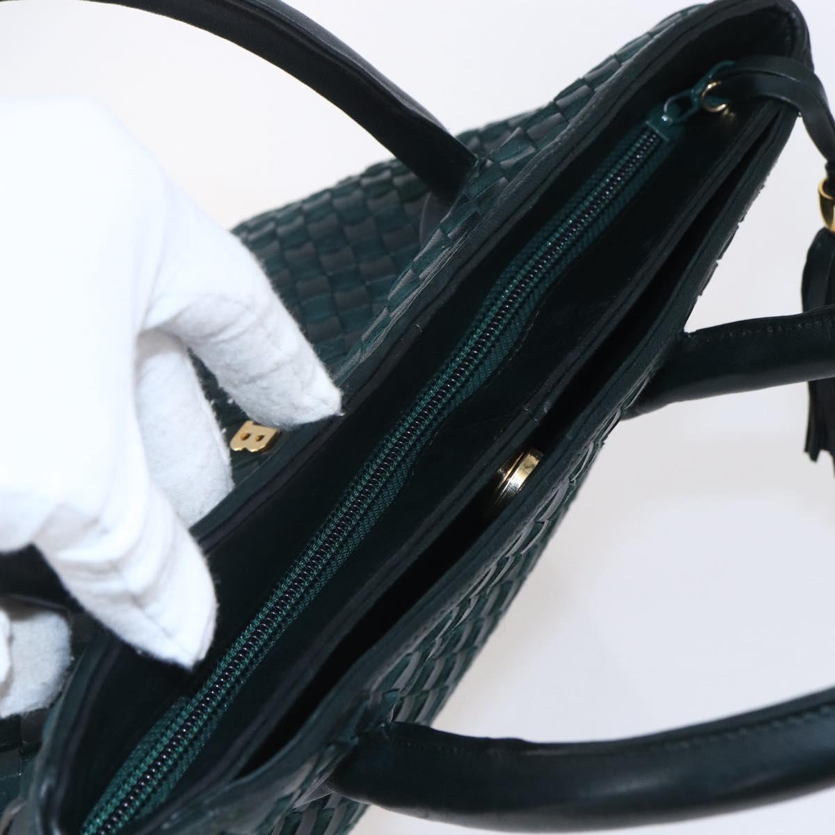 BALLY Hand Bag Leather Green Gold Auth BA8440