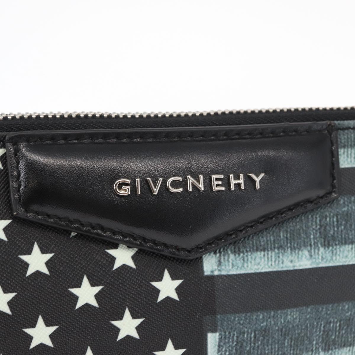 GIVENCHY Clutch Bag Leather Black Silver Auth BA8441
