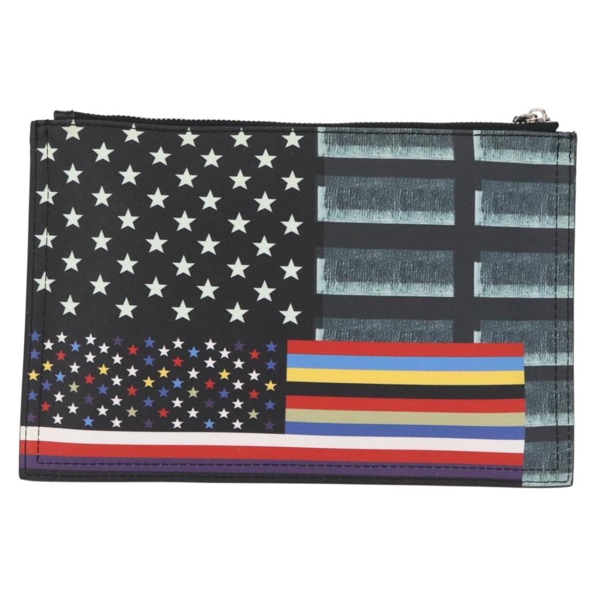 GIVENCHY Clutch Bag Leather Black Silver Auth BA8441