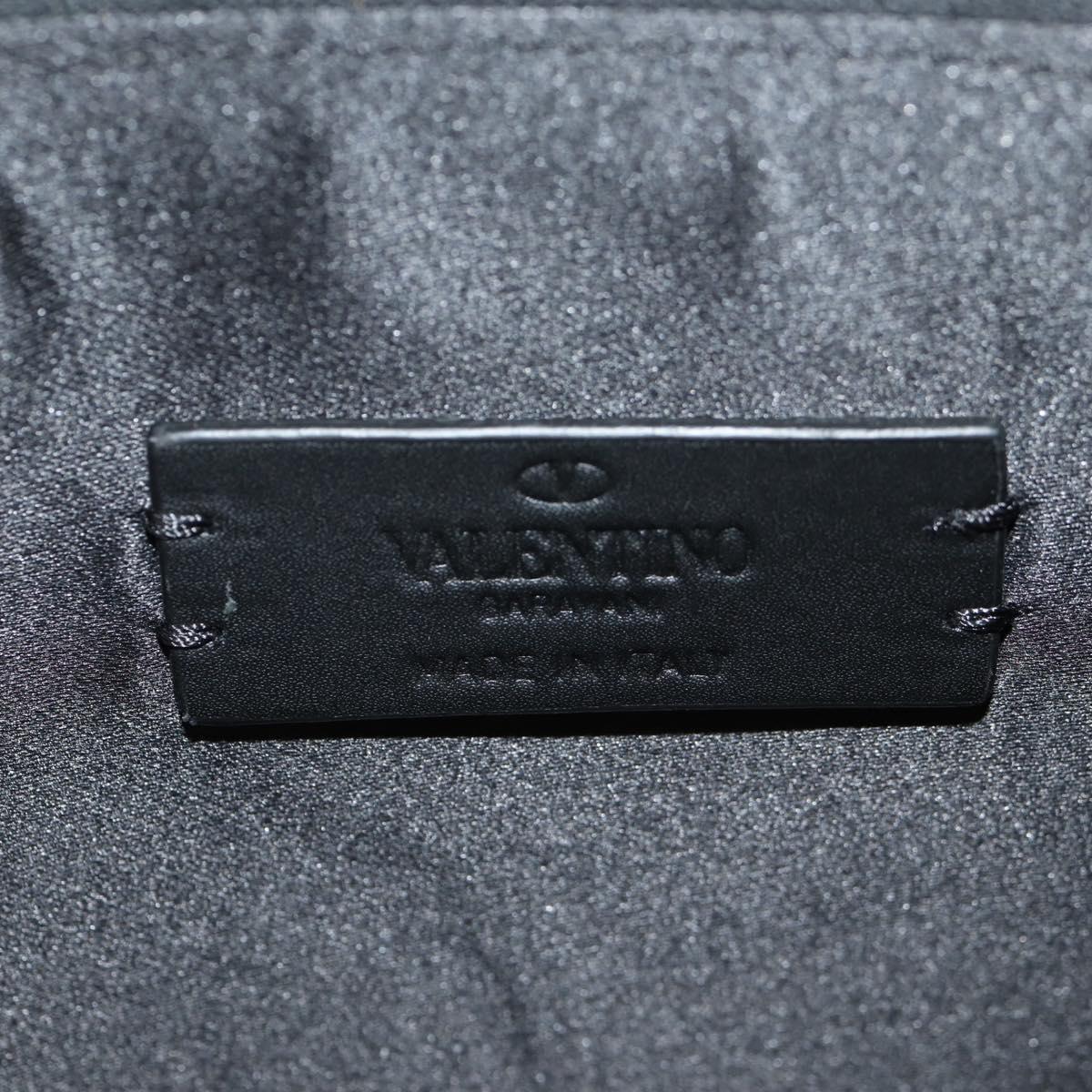 VALENTINO Clutch Bag Leather Black Silver Auth BA8442V