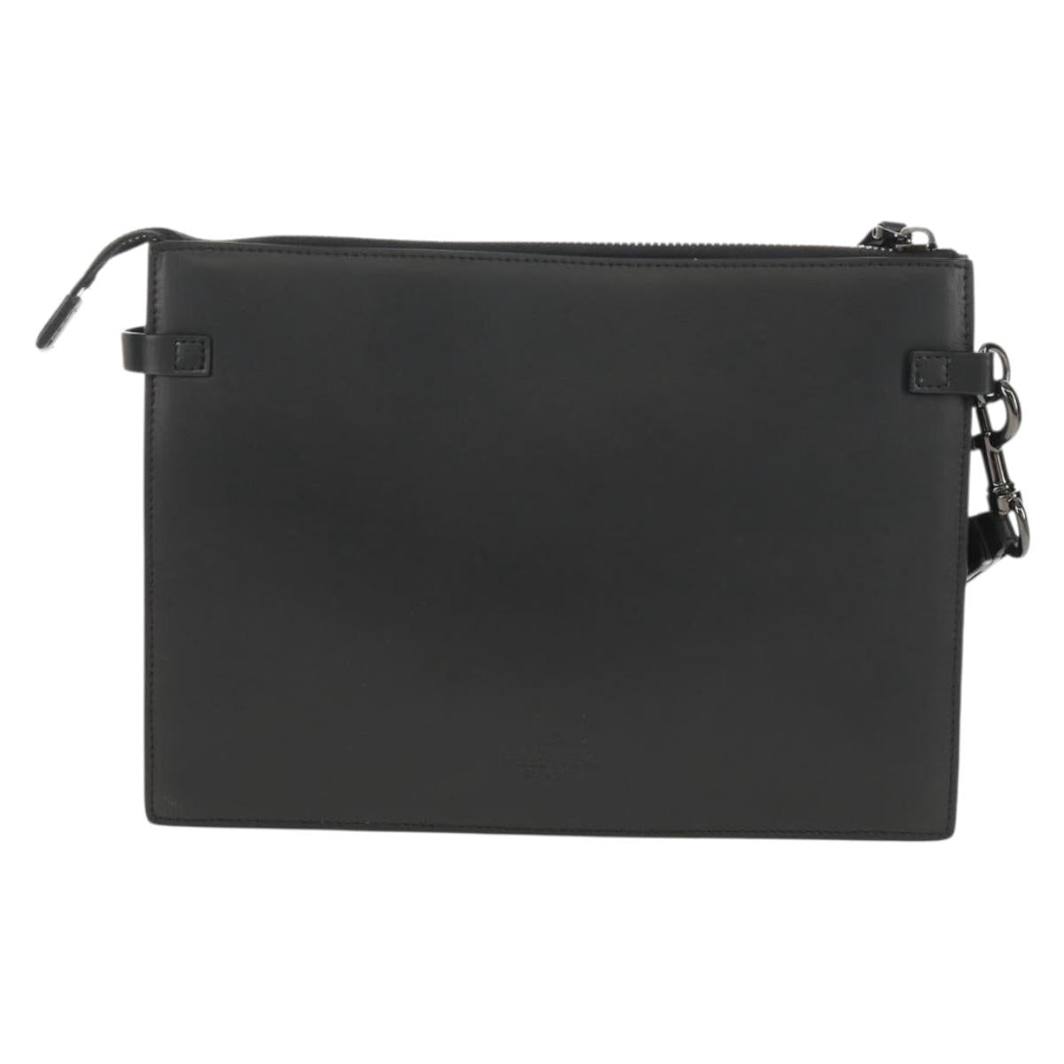 VALENTINO Clutch Bag Leather Black Silver Auth BA8442V