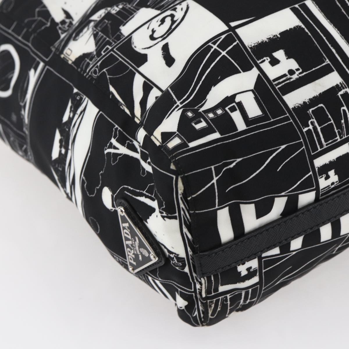 PRADA Tote Bag Nylon White Black Silver Auth BA8444
