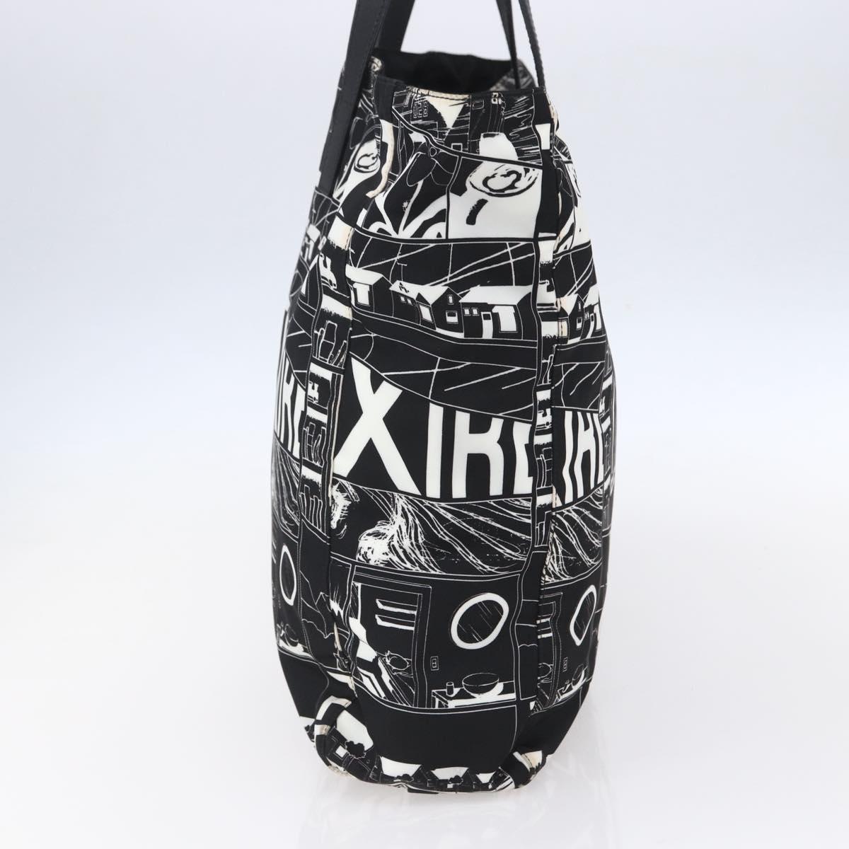 PRADA Tote Bag Nylon White Black Silver Auth BA8444