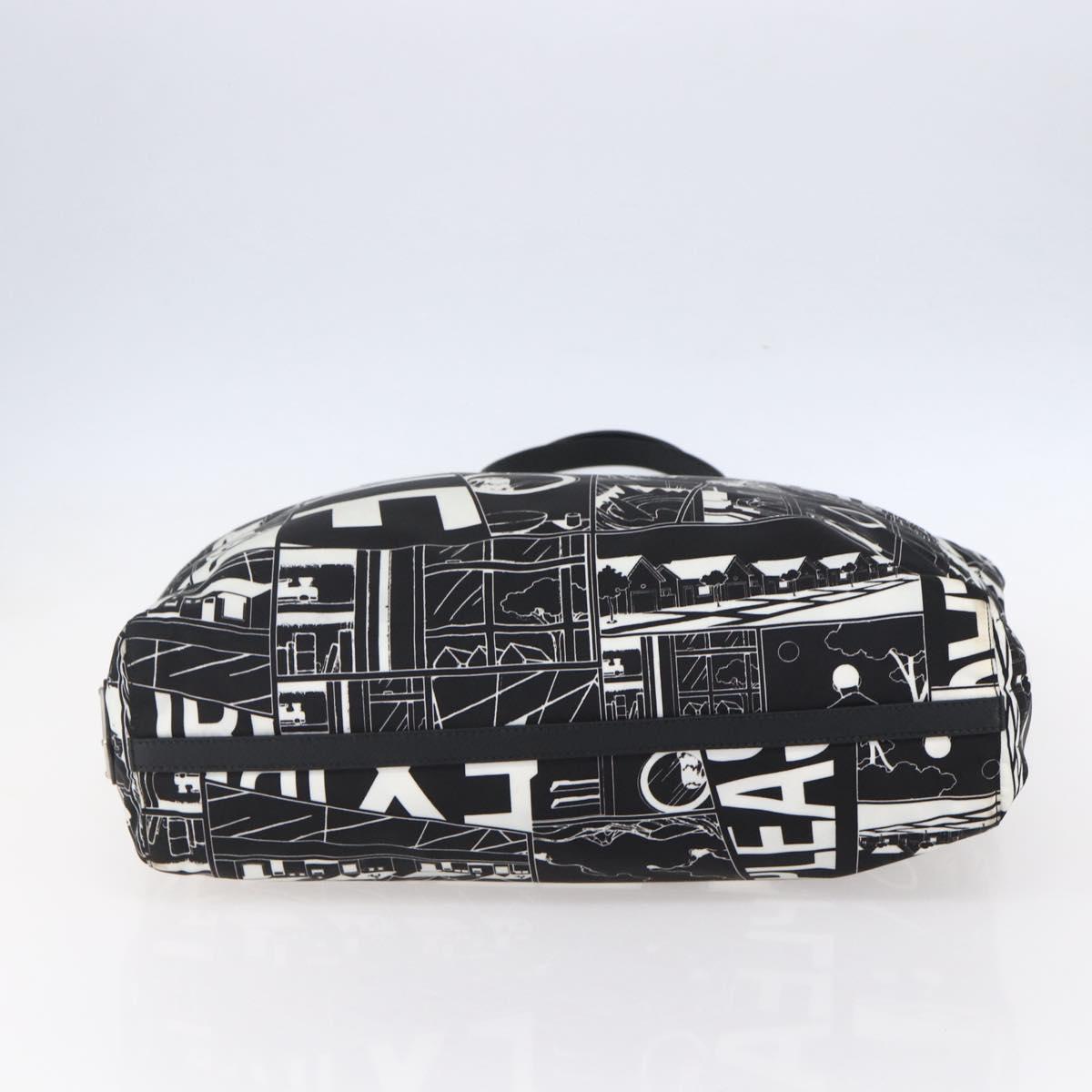 PRADA Tote Bag Nylon White Black Silver Auth BA8444