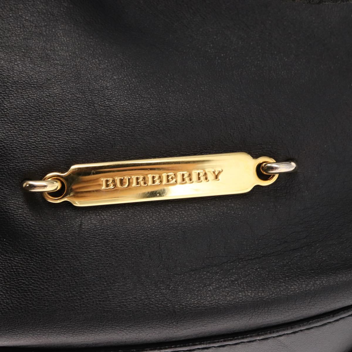 BURBERRY Tote Bag Leather Black Gold Auth BA8445